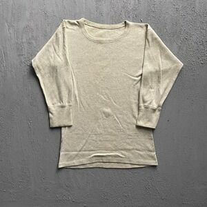 Vintage Ribbed Long Sleeve Thermal Undershirt Mens Small Beige 90s Unbranded